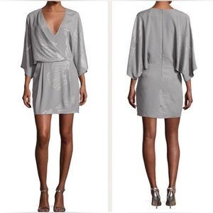 Halston Heritage fax wrap mini dress. Grey with silver print. Size 8. Worn once